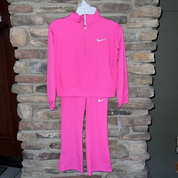 Nike 1/4 Zip LS Ribbed Top & Legging Set Girl's 6 6X Pink NWT - Picture 1 of 5